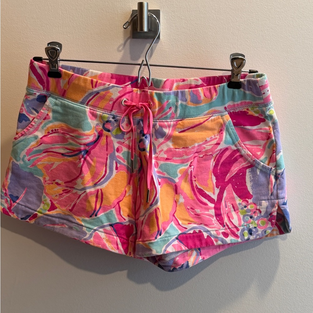 Lilly Pulitzer Pink Aqua Yellow Purple Printed Pull-On Athletic Shorts